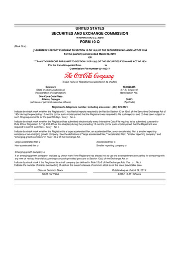 Thumbnail Coca-Cola 10-Q Quarterly Report FY2019 