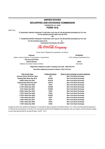 Thumbnail Coca-Cola 10-Q Quarterly Report FY2019 