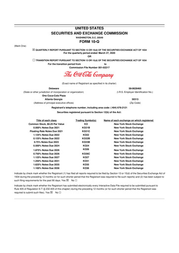 Thumbnail Coca-Cola 10-Q Quarterly Report FY2020 
