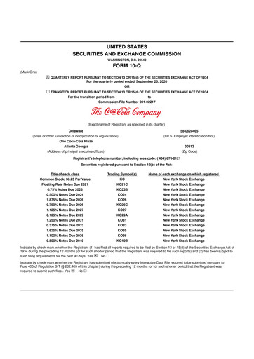 Thumbnail Coca-Cola 10-Q Quarterly Report FY2020 