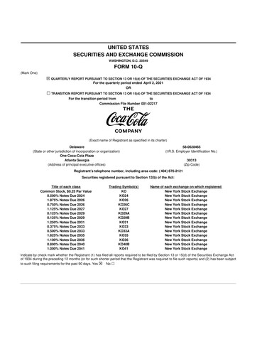 Thumbnail Coca-Cola 10-Q Quarterly Report FY2021 