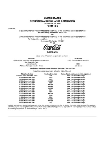 Thumbnail Coca-Cola 10-Q Quarterly Report FY2022 