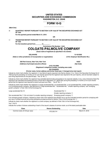 Thumbnail Colgate-Palmolive 10-Q Quarterly Report FY2018 