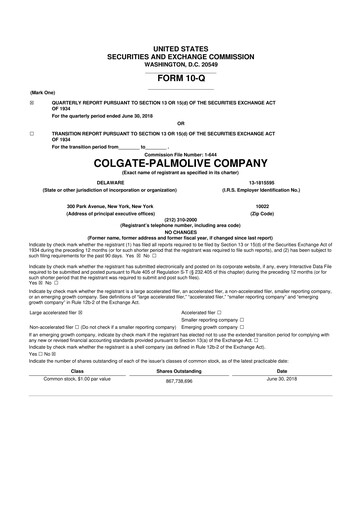 Thumbnail Colgate-Palmolive 10-Q Quarterly Report FY2018 