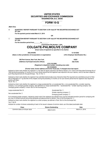 Thumbnail Colgate-Palmolive 10-Q Quarterly Report FY2019 