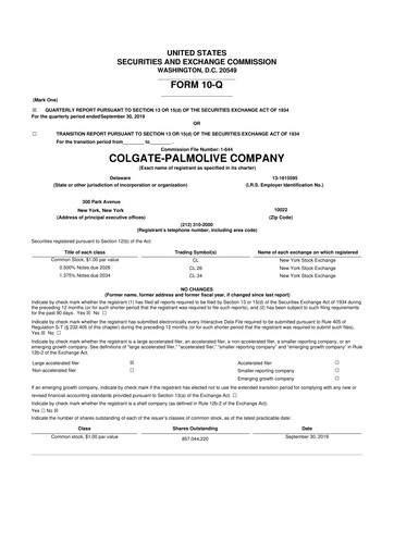 Thumbnail Colgate-Palmolive 10-Q Quarterly Report FY2019 