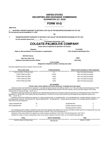 Thumbnail Colgate-Palmolive 10-Q Quarterly Report FY2020 