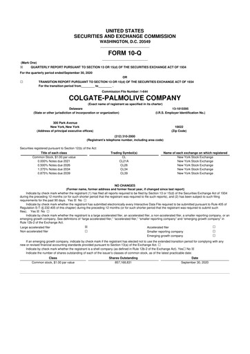 Thumbnail Colgate-Palmolive 10-Q Quarterly Report FY2020 