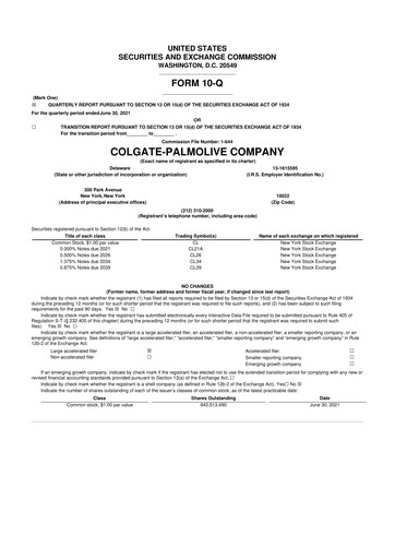 Thumbnail Colgate-Palmolive 10-Q Quarterly Report FY2021 