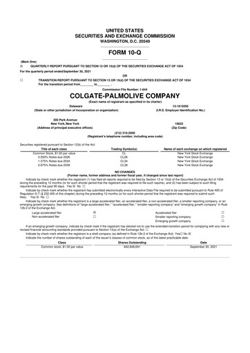 Thumbnail Colgate-Palmolive 10-Q Quarterly Report FY2021 