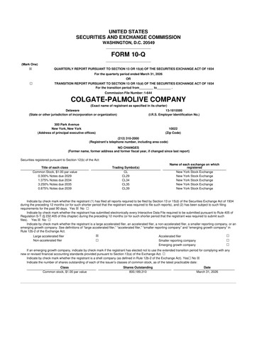 Thumbnail Colgate-Palmolive 10-Q Quarterly Report FY 