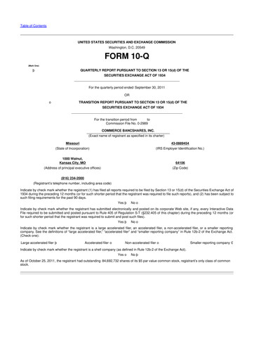 Thumbnail Commerce Bancshares
 10-Q Quarterly Report FY2011 