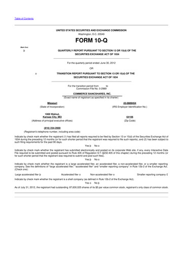 Thumbnail Commerce Bancshares
 10-Q Quarterly Report FY2012 