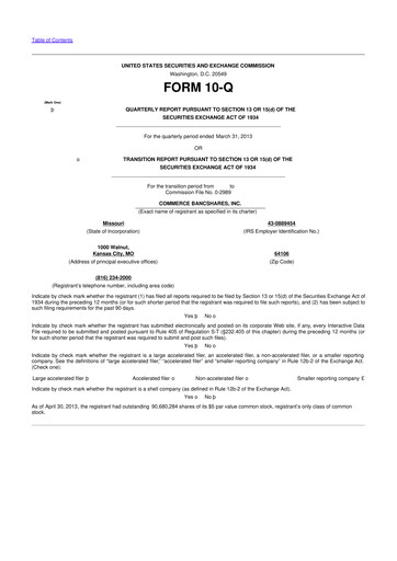 Thumbnail Commerce Bancshares
 10-Q Quarterly Report FY2013 