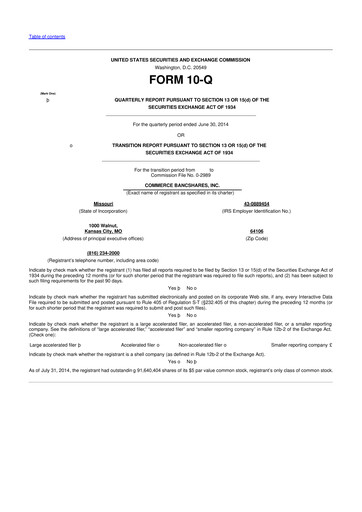 Thumbnail Commerce Bancshares
 10-Q Quarterly Report FY2014 