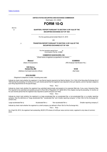 Thumbnail Commerce Bancshares
 10-Q Quarterly Report FY2015 