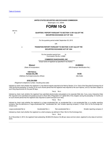 Thumbnail Commerce Bancshares
 10-Q Quarterly Report FY2015 