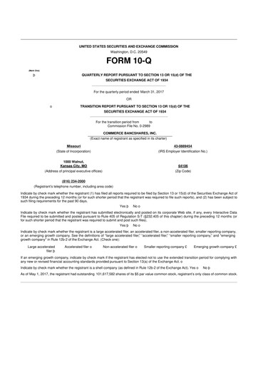 Thumbnail Commerce Bancshares
 10-Q Quarterly Report FY2017 