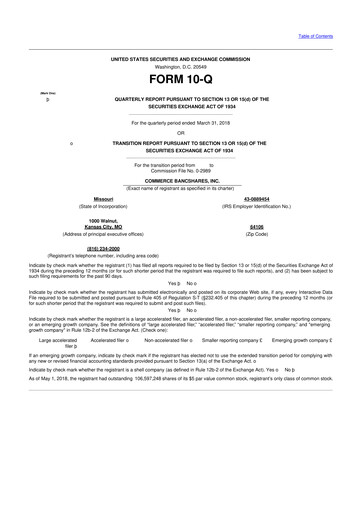 Thumbnail Commerce Bancshares
 10-Q Quarterly Report FY2018 