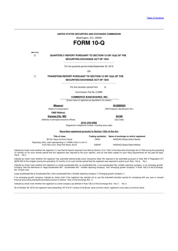 Thumbnail Commerce Bancshares
 10-Q Quarterly Report FY2019 