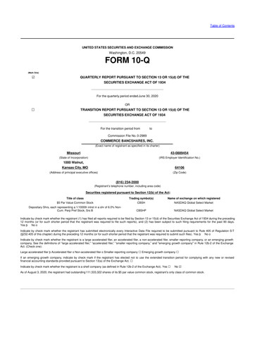 Thumbnail Commerce Bancshares
 10-Q Quarterly Report FY2020 