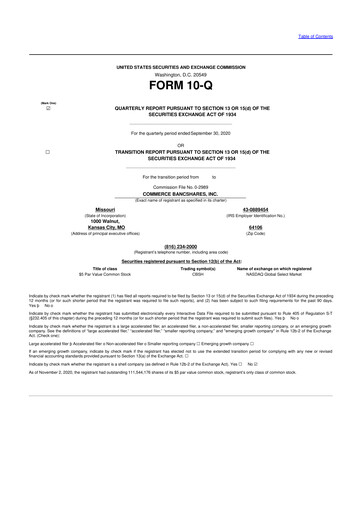 Thumbnail Commerce Bancshares
 10-Q Quarterly Report FY2020 