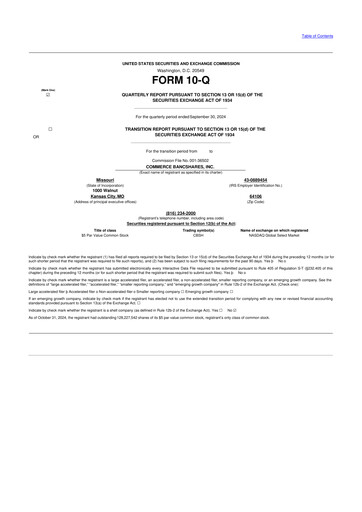 Thumbnail Commerce Bancshares
 10-Q Quarterly Report FY2024 