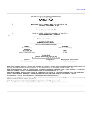Thumbnail Commerce Bancshares
 10-Q Quarterly Report FY2026 