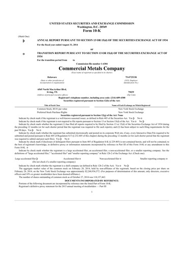 Thumbnail Commercial Metals Company 10-K Annual Report 2014