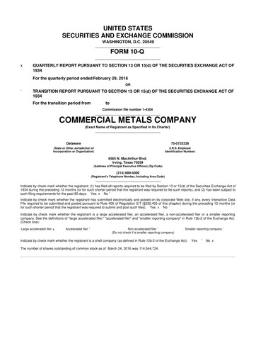 Thumbnail Commercial Metals Company 10-Q Quarterly Report FY2016 