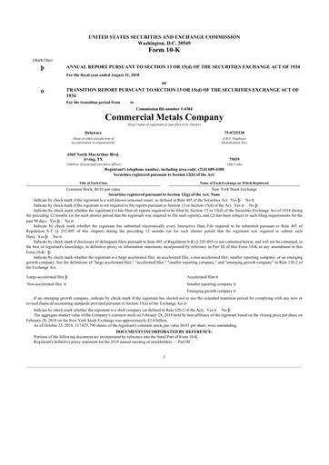 Thumbnail Commercial Metals Company 10-K Annual Report 2018