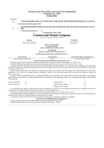 Thumbnail Commercial Metals Company 10-K Annual Report 2019