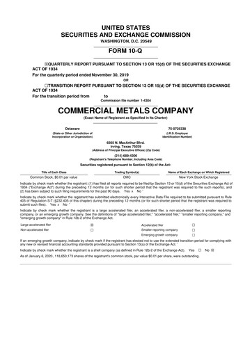 Thumbnail Commercial Metals Company 10-Q Quarterly Report FY2020 