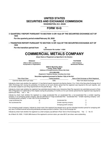 Thumbnail Commercial Metals Company 10-Q Quarterly Report FY 