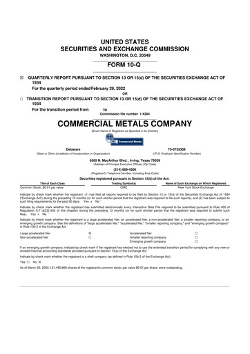 Thumbnail Commercial Metals Company 10-Q Quarterly Report FY2022 