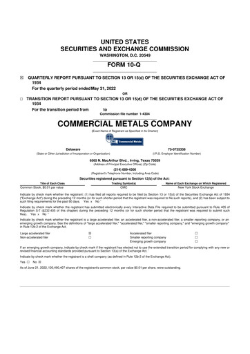 Thumbnail Commercial Metals Company 10-Q Quarterly Report FY2022 