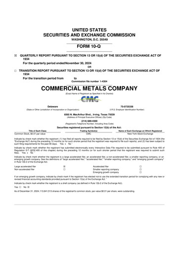 Thumbnail Commercial Metals Company 10-Q Quarterly Report FY2025 