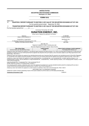 Miniature SUNation Energy Inc. 10-Q Rapport trimestriel 2025 