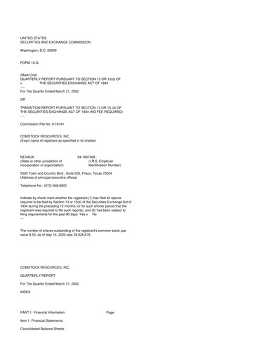 Thumbnail Comstock Resources 10-Q Quarterly Report FY 
