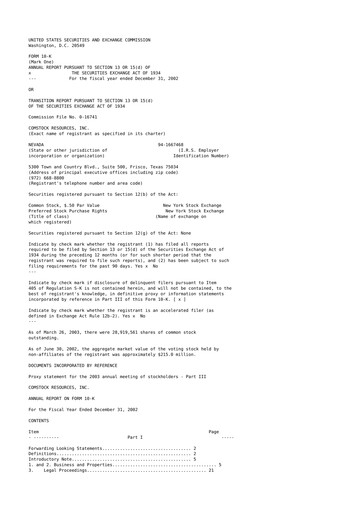 Thumbnail Comstock Resources 10-K Annual Report 