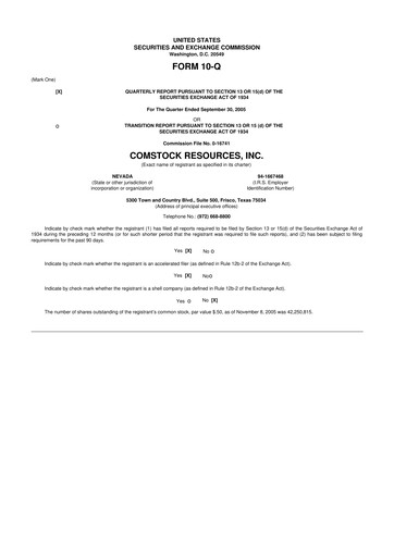 Thumbnail Comstock Resources 10-Q Quarterly Report FY 