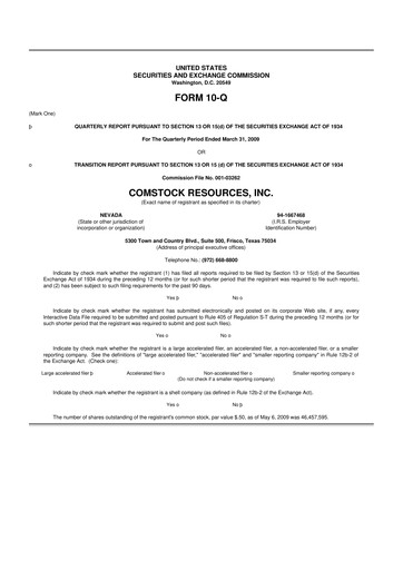 Thumbnail Comstock Resources 10-Q Quarterly Report FY 