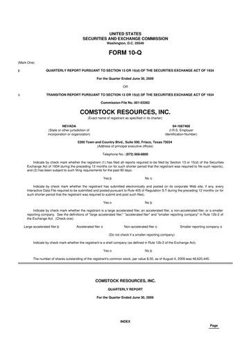 Thumbnail Comstock Resources 10-Q Quarterly Report FY 