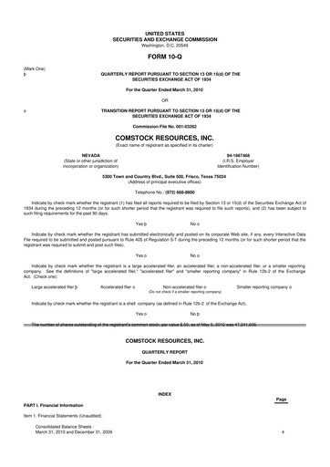 Thumbnail Comstock Resources 10-Q Quarterly Report FY 