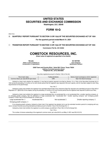 Thumbnail Comstock Resources 10-Q Quarterly Report FY2021 