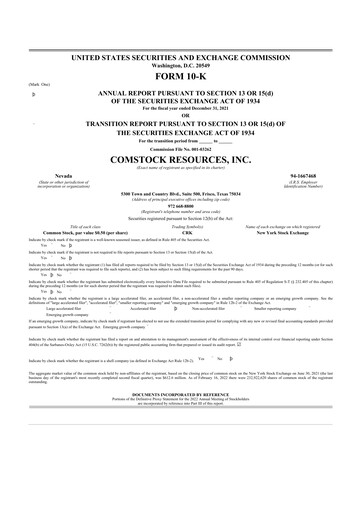 Thumbnail Comstock Resources 10-K Annual Report 2021