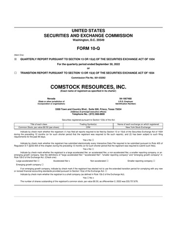 Thumbnail Comstock Resources 10-Q Quarterly Report FY2022 