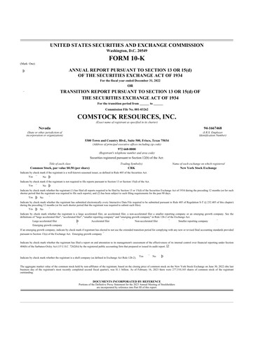Thumbnail Comstock Resources 10-K Annual Report 2022