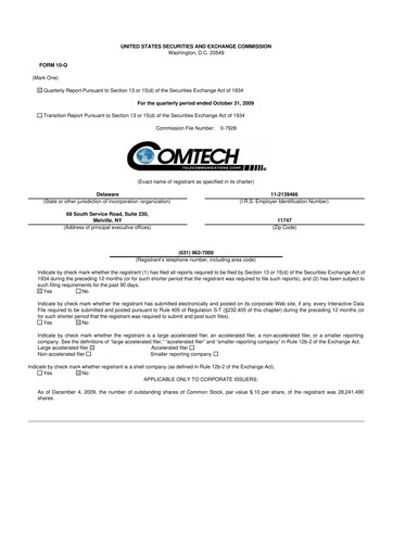 Vorschaubild Comtech Telecommunications 10-Q Quartalsbericht  