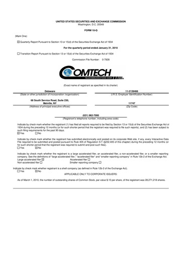 Vorschaubild Comtech Telecommunications 10-Q Quartalsbericht  